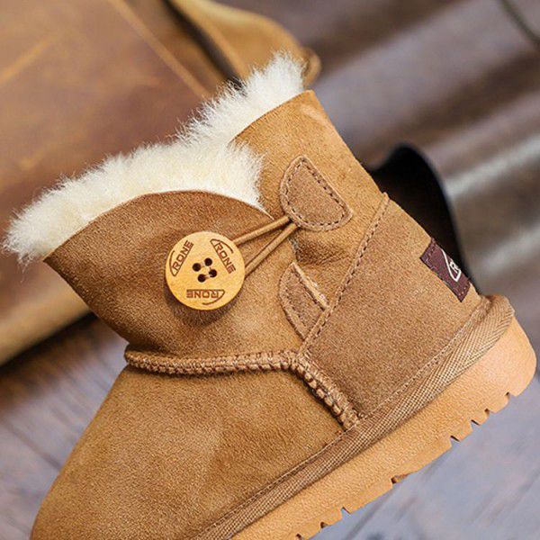 Children's snow boots, leather and fur integrated, parent-child pure sheepskin boots, thickened and warm wool for children and adults 