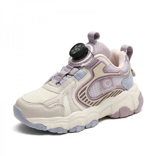 Girls' Children's Shoes Spring and Autumn New Girls' Sports Shoes: Big Children's Knob Children's Running Shoes 