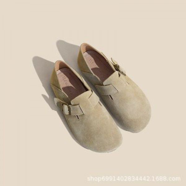 New round headed Sen series flat bottomed retro single shoe matte genuine leather Boken shoes for women 