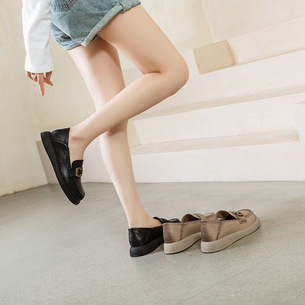 Top layer cowhide soft soled grandma's shoes for women's new casual shoes, genuine leather flat sole single shoes for women's mother's shoes 