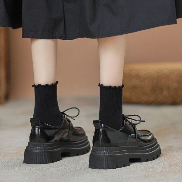 Leather inner raised thick soled small leather shoes women's British style new lace up Slip-on shoe lock net red single shoes 