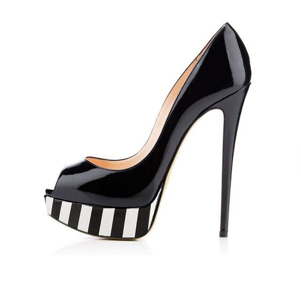High heeled waterproof platform fish mouth patent leather single shoes 