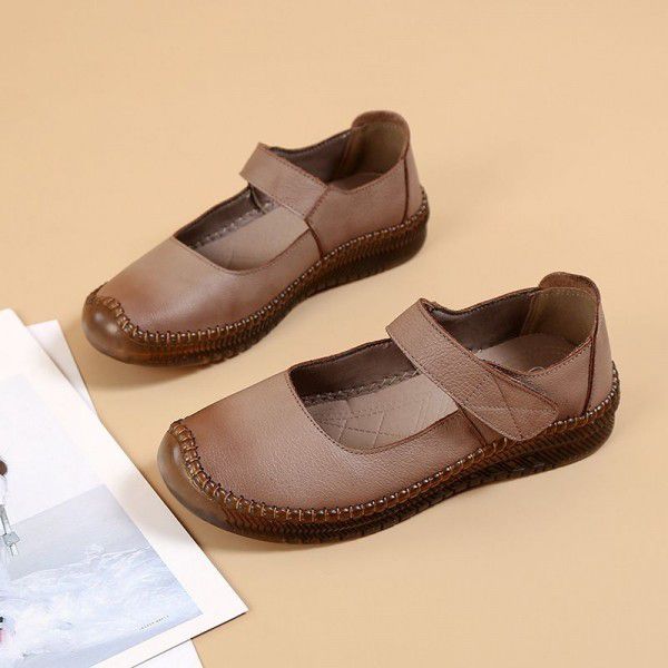 Spring and Autumn Soft Sole Four Seasons Single Shoes for Women's Comfort Shallow Mouth Flat Sole Leather Shoes 