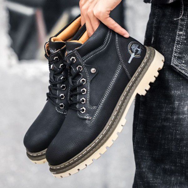 New Autumn Men's High Top Shoes British Trend Plucked Warm Short Boots Durable Casual Martin Boots Men's Shoes 