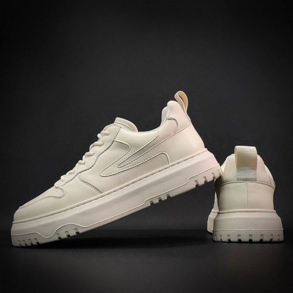 Men's genuine leather sports and leisure shoes, thick soles, dad shoes, board shoes, men's trendy shoes, Korean version, trendy and versatile niche men's shoes 