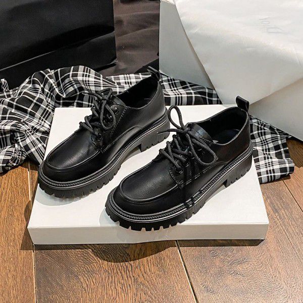Thick soled small leather shoes for women, new Bri...