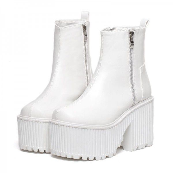 European and American sponge cake shoes, large square toe thick heels, thick soles, short boots, women's original style, high heels, Martin boots, motorcycle boots, short sleeves 