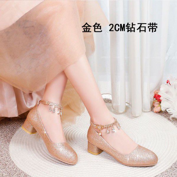 Silver single shoe women's dress with round toe high heels 