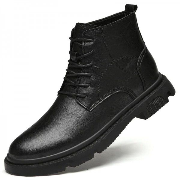 Martin boots, men's high help work boots, men's spring and autumn military leather boots, trendy British style black boots 
