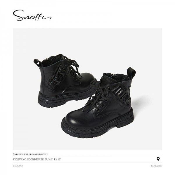Girls' Leather Boots Spring and Autumn New Children's Martin Boots Fashion Soft Sole Black Short Boots 