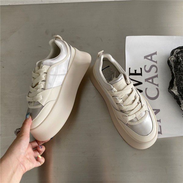 Autumn New Style Sports Leisure Port Style Round Head Versatile Small White Shoes Thick Sole Big Head Bread Plate Shoes Women 