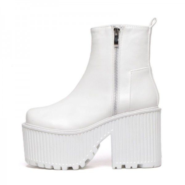 European and American sponge cake shoes, large square toe thick heels, thick soles, short boots, women's original style, high heels, Martin boots, motorcycle boots, short sleeves 
