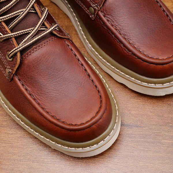 Autumn Martin Boots Men's English Style Genuine Leather Mid Top Short Boots High Top Work Wear Boots Versatile Boots Retro Men's Shoes 