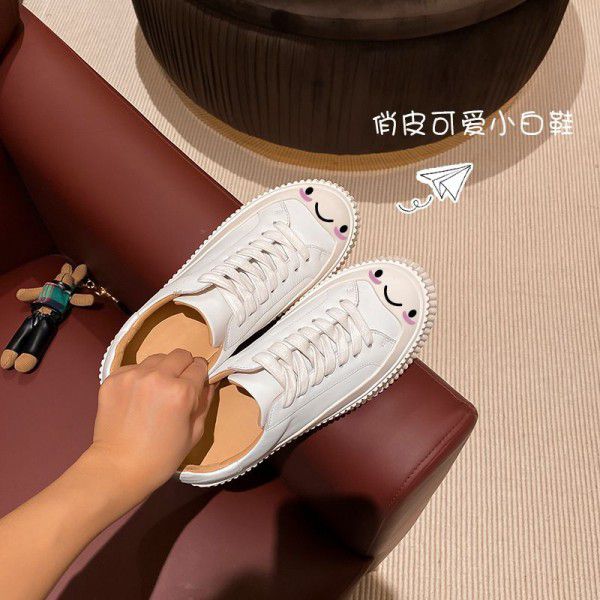 Women's shoes, small white shoes, genuine leather sponge cake biscuit shoes, casual board shoes 