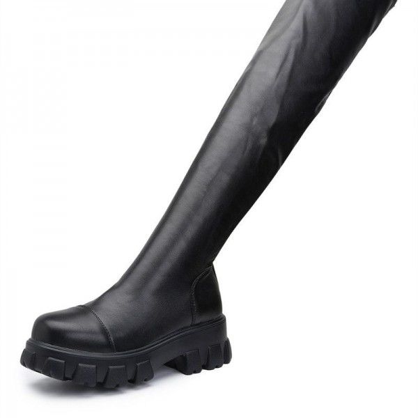 Thick sole elastic boots, women's candy colored knee boots, personalized trend, versatile sock boots 