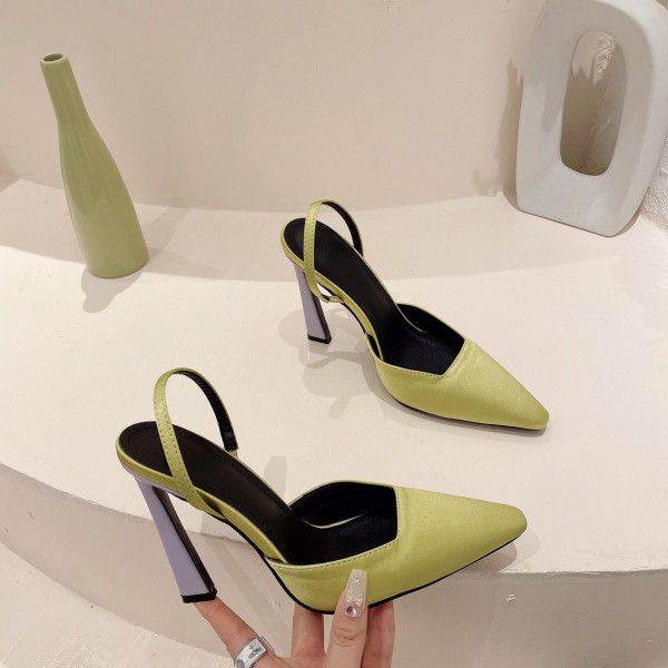 New Pointed Toe Baotou Hollow Thin Heel High Heels Sexy Fashion Sandals for Women 
