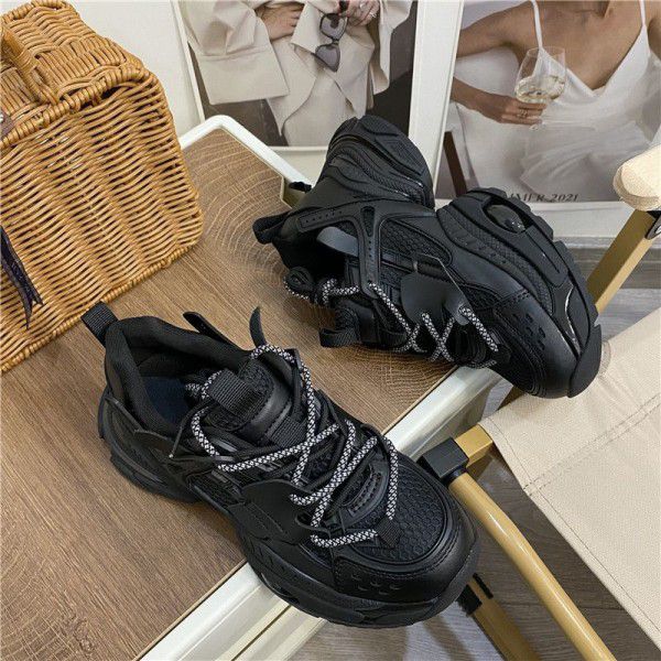 Spring New Thick Sole Dad Shoes Women's Ins Fashion Genuine Leather Versatile Sports and Casual Shoes Matsuke Lace up Women's Shoes 