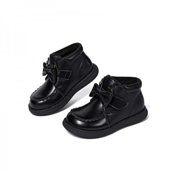 New Girls' Leather Boots Baby Single Boots Princess Genuine Leather Plush Shoes Children's Cotton Boots Girl 