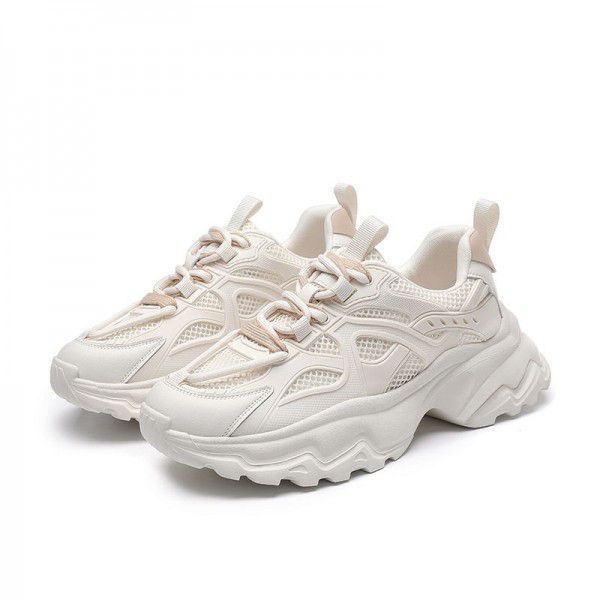 Women's shoes, dad's shoes, thick soles, new versatile spring and summer mesh, breathable, casual, elevated, and lightweight sports shoes for women 