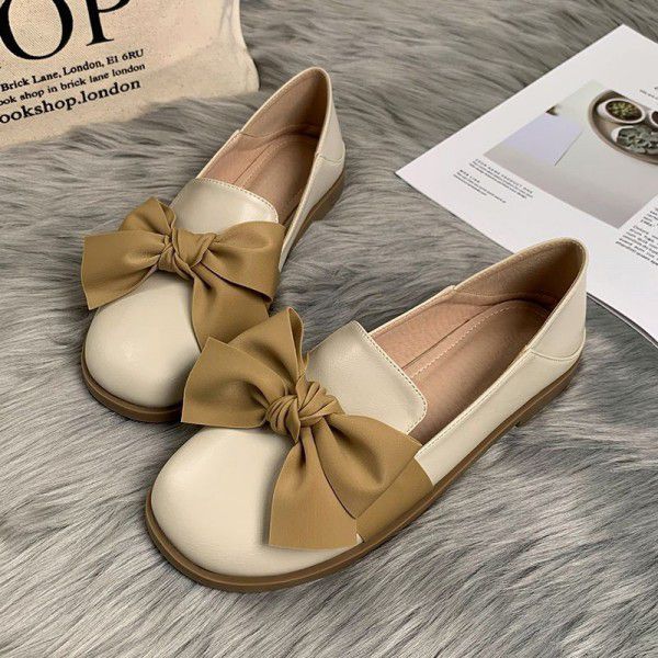 Spring and autumn new flat sole single shoes British style small leather shoes women's shoes bean shoes Slip-on shoe 