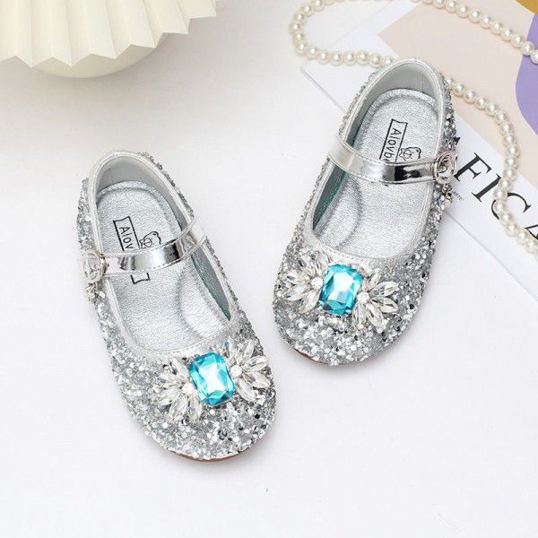 Girls' Princess Shoes Spring and Autumn New Aisha Rhinestone Single Shoes Girl Baby Flat Shoes Children's Anti slip Performance Shoes 