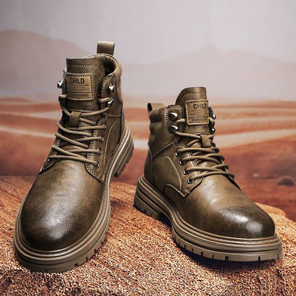 Martin Boots Men's Autumn and Winter High Top British Style Casual Leather Shoes Men's Short Boots New Versatile Trend in Work Wear Boots 