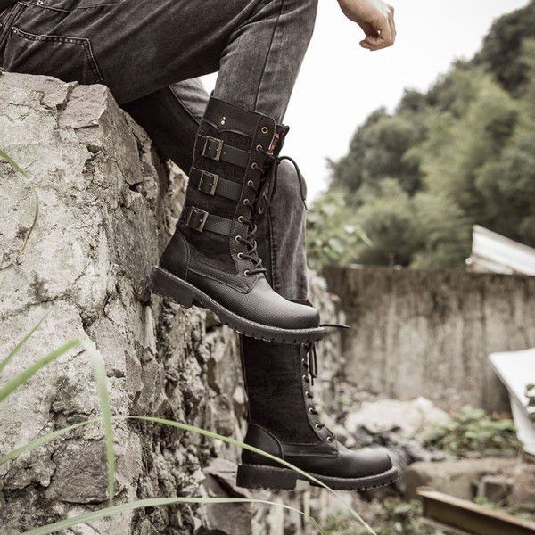 Men's high top boots, Korean version, trendy boots, men's high rise Martin boots, high barrel military boots, British oversized boots 
