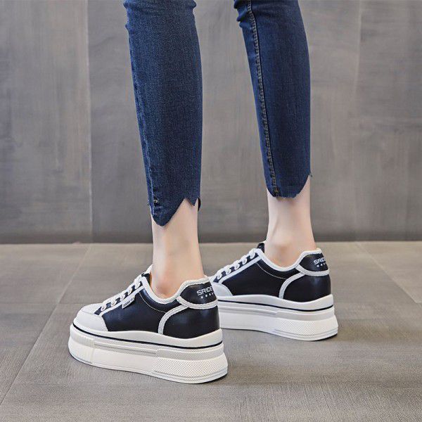 Genuine leather small white shoes for women's autumn new casual and versatile breathable board shoes with thick soles and elevated inner height for women's shoes 