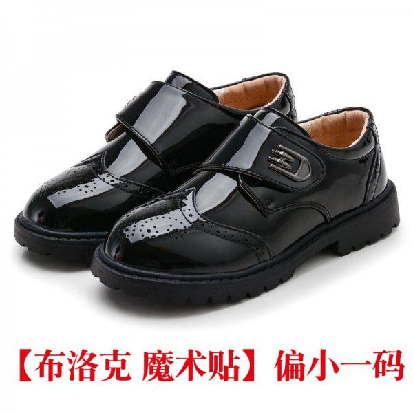 Children's leather shoes, boys' middle and high school children's primary school children's small leather shoes, Korean version, soft soled flower children's black performance shoes 