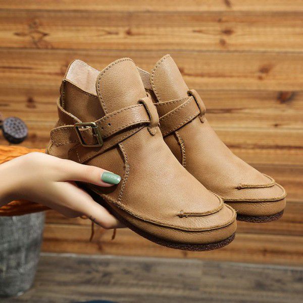 Autumn and Winter New Art Retro Martin Boots Women's Genuine Leather Cotton Boots Sen Series Boots 