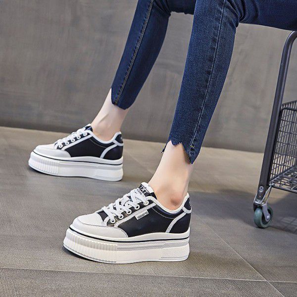 Genuine leather small white shoes for women's autumn new casual and versatile breathable board shoes with thick soles and elevated inner height for women's shoes 