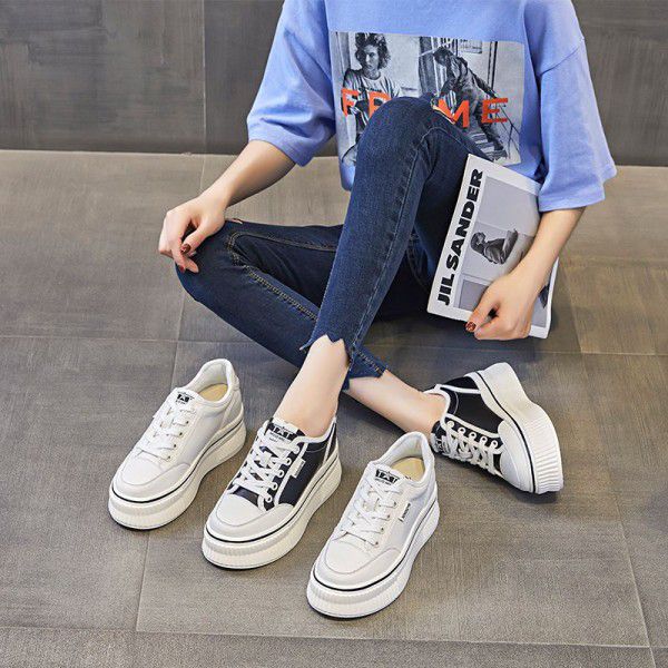 Genuine leather small white shoes for women's autumn new casual and versatile breathable board shoes with thick soles and elevated inner height for women's shoes 
