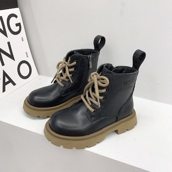 All cowhide children's Martin boots Autumn new chi...