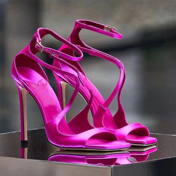 New Square Head Fish Mouth Ultra High Heel Cross S...
