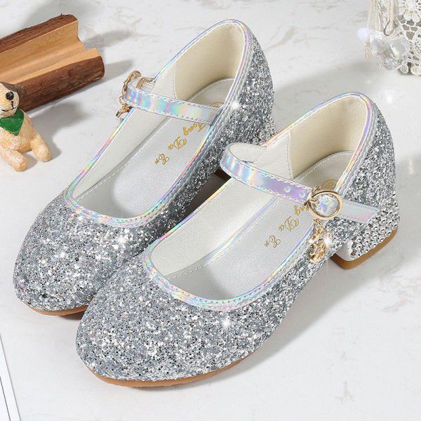 Children's Crystal Shoes, Girls' Little Girl Model, Stage Show, Hosting Fashion Single Shoes, Princess High Heel Leather Shoes 