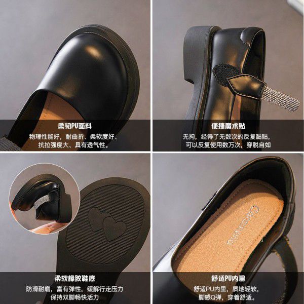 Girls' leather shoes, summer new children's shoes, black British style single shoes, soft soles, mid size children's princess shoes, spring and autumn 