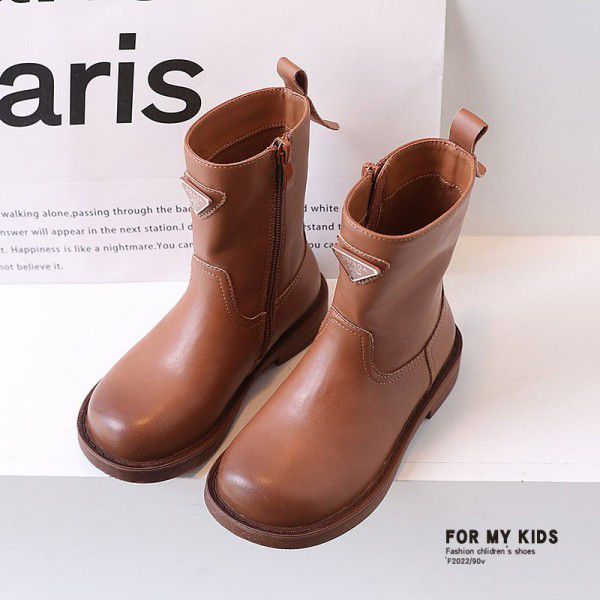 Girls' British style retro Martin boots, girls' performance, black small leather boots, autumn new anti slip children's boots 