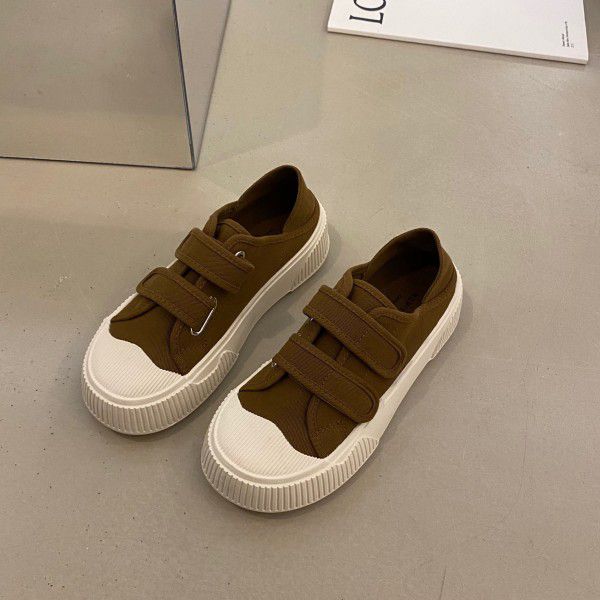 New Spring Thick Sole Biscuit Shoes for Women's Shoes, Popular Velcro, Small White Shoes, Trendy Canvas Shoes 