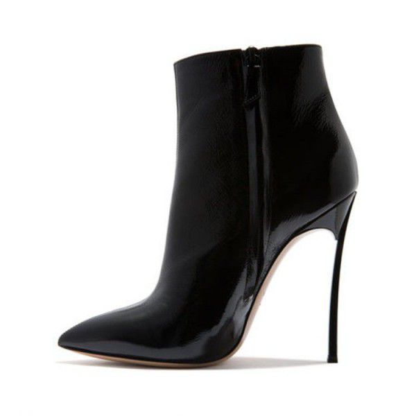 Pointed slim high heel side zippered short boots 