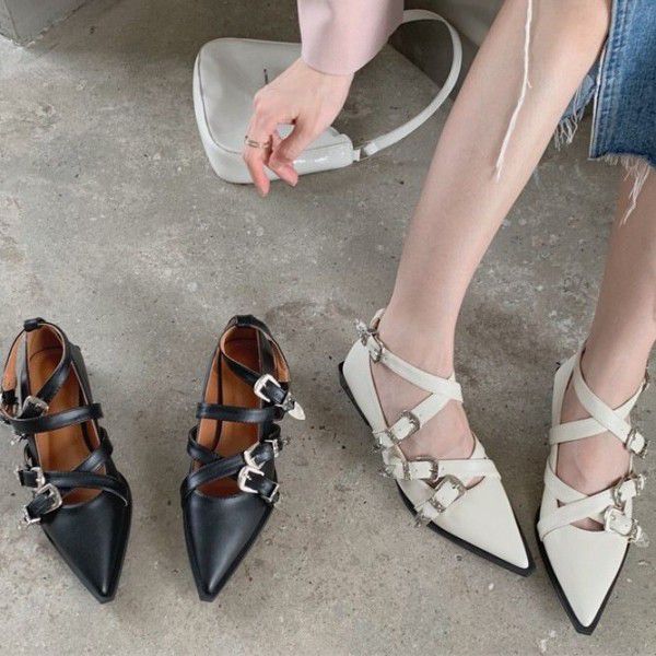 Fashionable cross belt pointed shallow cut single ...