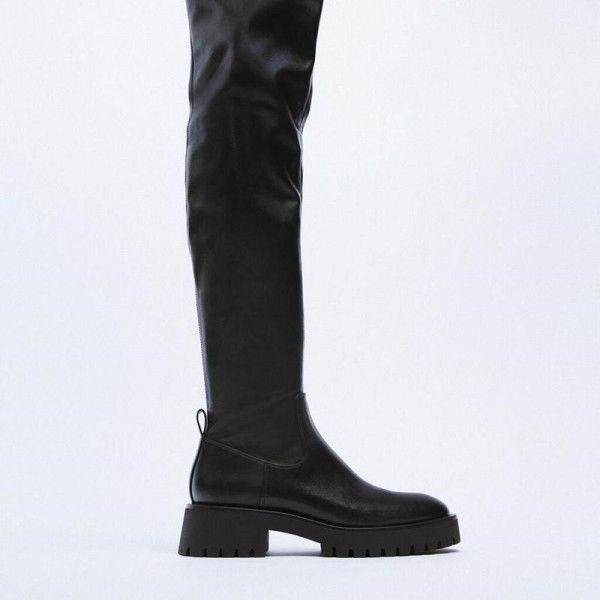 Black knee length boots for women in autumn and winter, showing thin thin thin heels, high heels, round toe, side zippered riding boots for women 