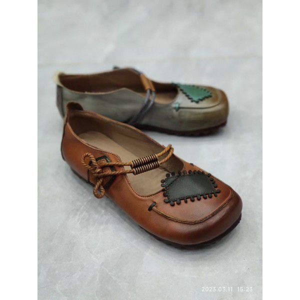 Handmade high heels women's shoes wholesale ethnic style forest style pastoral style artistic retro hollow small heel shoes 
