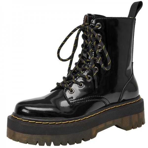 Genuine Leather Boots Autumn Women's Martin Boots Women's Versatile English Style Short Boots Women's Thick Heel Thick Sole Mid Barrel Knight Boots 