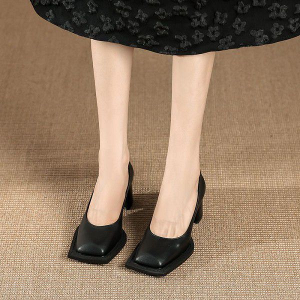 Mary Jane Single Shoes Women's New Autumn British Lun Shallow Heel Square Head Sail Sealing Thick Heel High Heels 