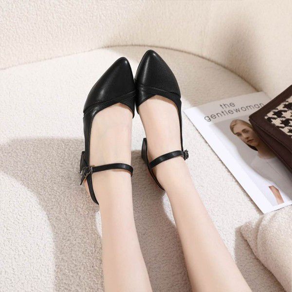 High heeled women's sandals Summer new leather pointed thick heeled women's shoes 