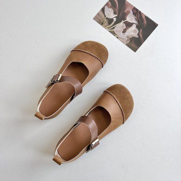 Retro Style Flat Bottom Round Toe Single Shoe Soft Sole 