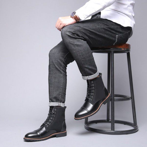 Men's casual high top Martin boots, men's outdoor work clothes, men's shoes, European and American fashion, large size plush cotton shoes 