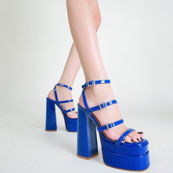 Summer New Square Head Thick Heel Women's Shoes High Heel Fish Mouth Large Show Sandals 