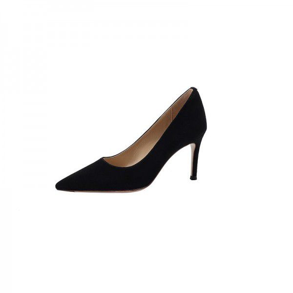 New Spring/Summer French High Heels Female Pointed Thin Heels Black Temperament Frosted Single Shoe Female 
