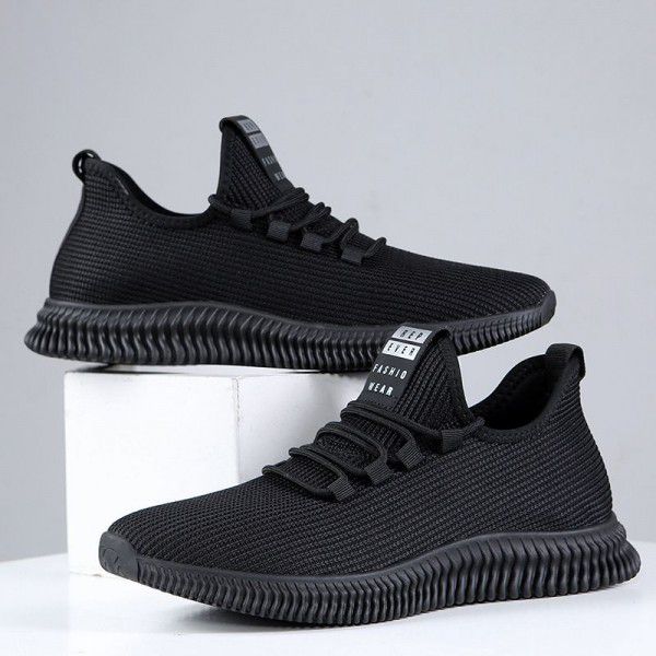 New breathable mesh shoes for men's sports shoes, black men's spring trend, casual fashion, flying weaving shoes for men's shoes 